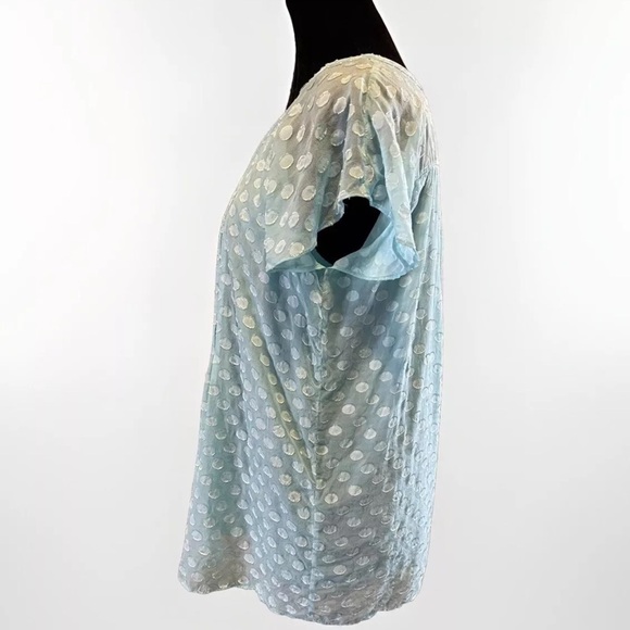 Soft Surroundings Top Blue Silk S Swiss Dot Pearl Buttons Dainty Feminine Shirt - Picture 2 of 10